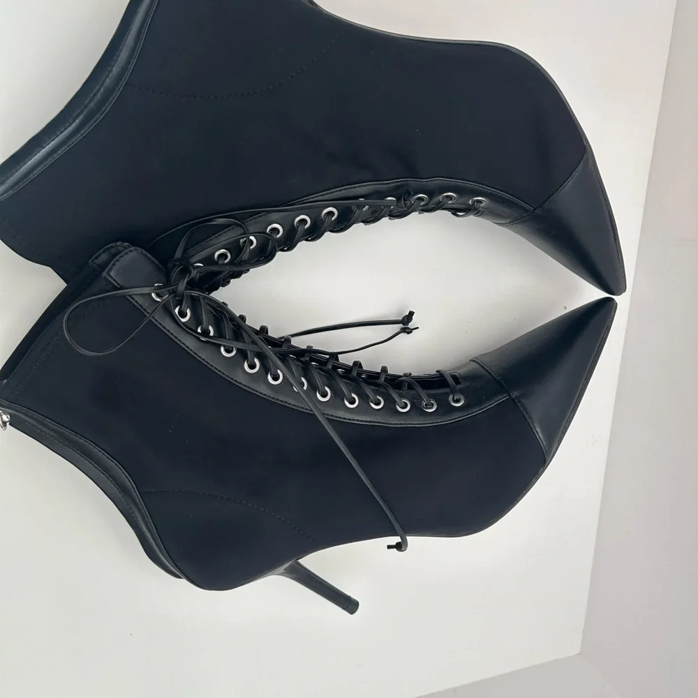 Zara Black Edwardian-Style Lace Up Pointed Heels Boots Size 39 - Picture 8 of 10